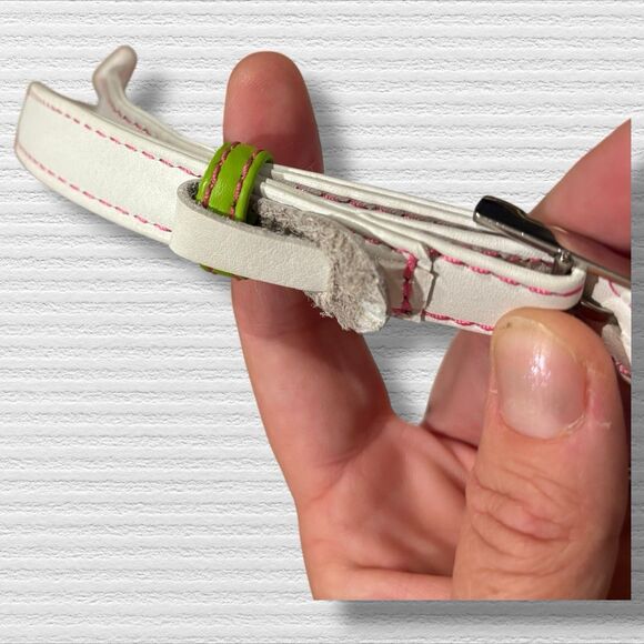 RFID Leather Crossbody Bag Retro Neon Stripe White Pink Green Adjustable Strap - Picture 11 of 13